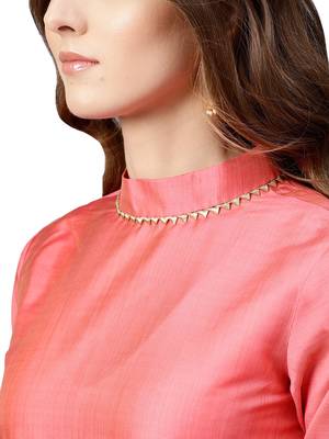 Pink Plain Art Silk Long Kurti 4