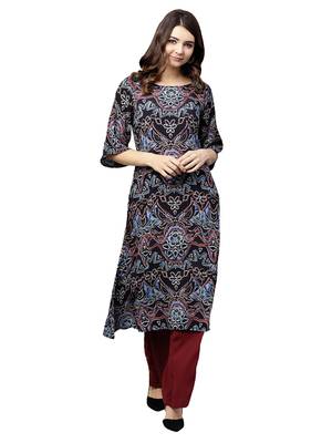 Black Printed Art Silk Long Kurti 1
