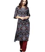 Black Printed Art Silk Long Kurti