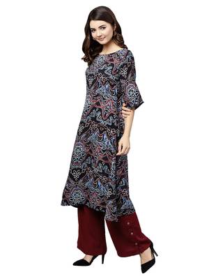 Black Printed Art Silk Long Kurti 2
