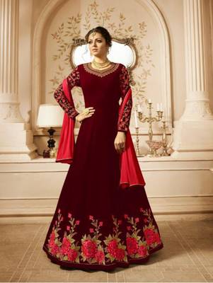 Red embroidered georgette salwar 1