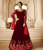 Red embroidered georgette salwar