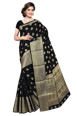 Black woven silk blend saree with blouse 1