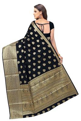 Black woven silk blend saree with blouse 2
