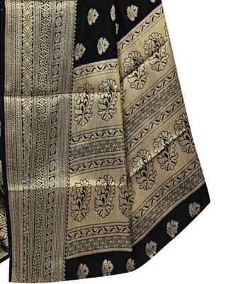 Black woven silk blend saree with blouse 3