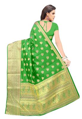 Green woven silk blend saree with blouse 2