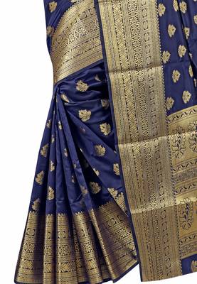 Navy blue woven silk blend saree with blouse 3