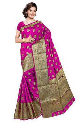 Magenta woven silk blend saree with blouse 1