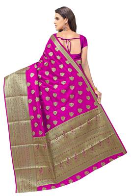 Magenta woven silk blend saree with blouse 2