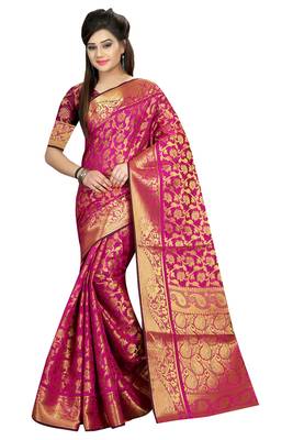 Pink woven silk blend saree with blouse 1