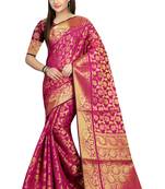Pink woven silk blend saree with blouse