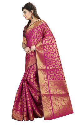 Pink woven silk blend saree with blouse 2
