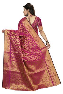 Pink woven silk blend saree with blouse 3