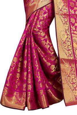 Pink woven silk blend saree with blouse 4