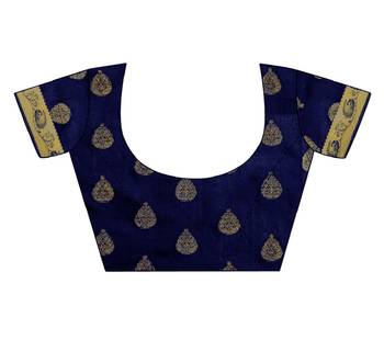 Navy blue woven silk blend saree with blouse 3
