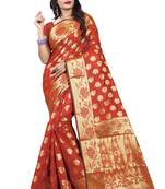 Orange woven silk blend saree with blouse