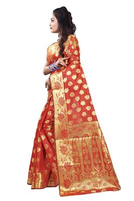 Orange woven silk blend saree with blouse 2