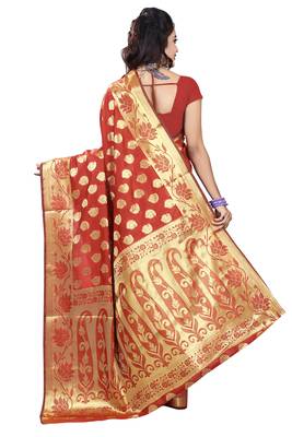 Orange woven silk blend saree with blouse 3
