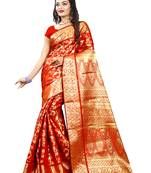 Red woven silk blend saree with blouse