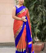 Orange woven cotton silk saree with blouse