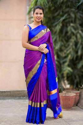 Pink woven cotton silk saree with blouse 1