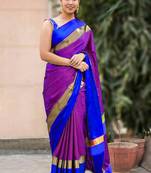 Pink woven cotton silk saree with blouse