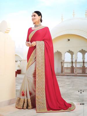 Rani pink embroidered silk saree with blouse 1