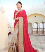 Rani pink embroidered silk saree with blouse