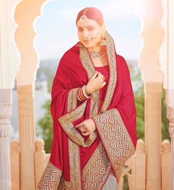 Rani pink embroidered silk saree with blouse 2