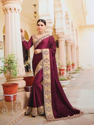 Maroon embroidered silk saree with blouse 1