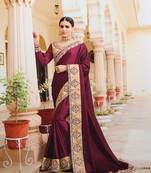 Maroon embroidered silk saree with blouse