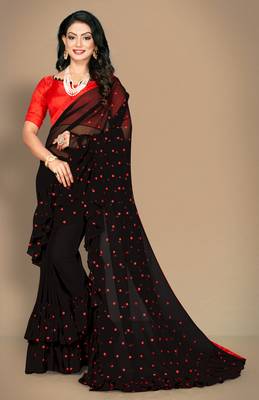 Black embroidered georgette saree with blouse 1