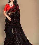 Black embroidered georgette saree with blouse