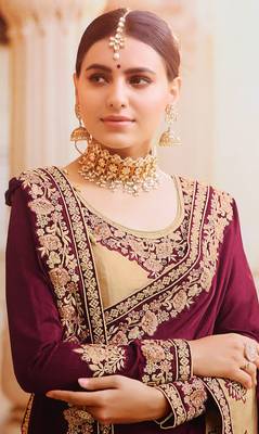 Maroon embroidered silk saree with blouse 2