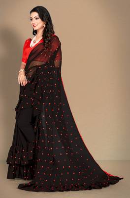 Black embroidered georgette saree with blouse 2