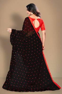 Black embroidered georgette saree with blouse 3