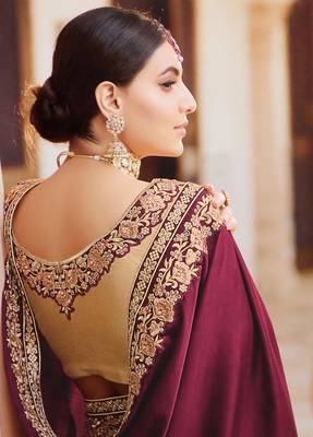 Maroon embroidered silk saree with blouse 3