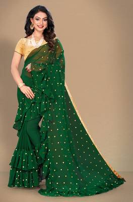 Green embroidered georgette saree with blouse 1