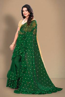 Green embroidered georgette saree with blouse 2