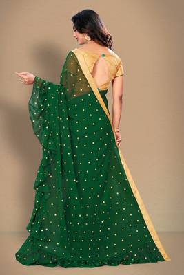 Green embroidered georgette saree with blouse 3