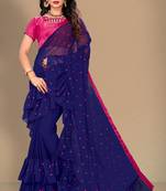 Blue embroidered georgette saree with blouse