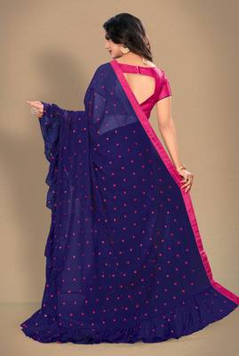 Blue embroidered georgette saree with blouse 3