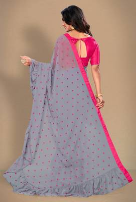 Grey embroidered georgette saree with blouse 3