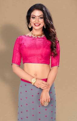 Grey embroidered georgette saree with blouse 4