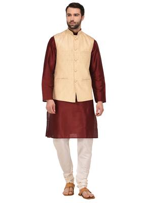 Maroon Woven Dupion Silk Kurta Pajama 1