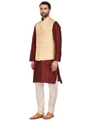 Maroon Woven Dupion Silk Kurta Pajama 2