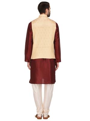 Maroon Woven Dupion Silk Kurta Pajama 3