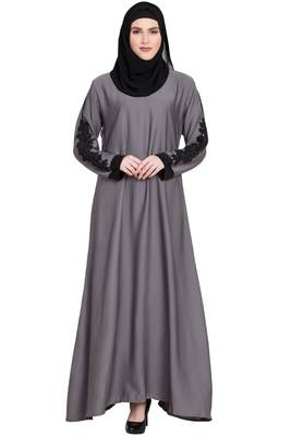 Grey Designer sleeves Nida abaya 1
