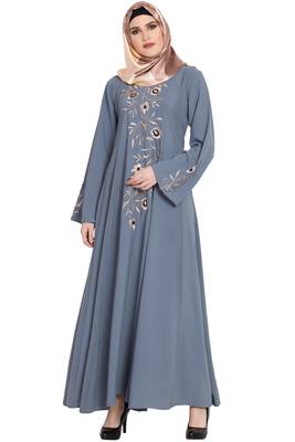 Grey embroidery large flare kashibo abaya 1