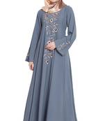Grey embroidery large flare kashibo abaya